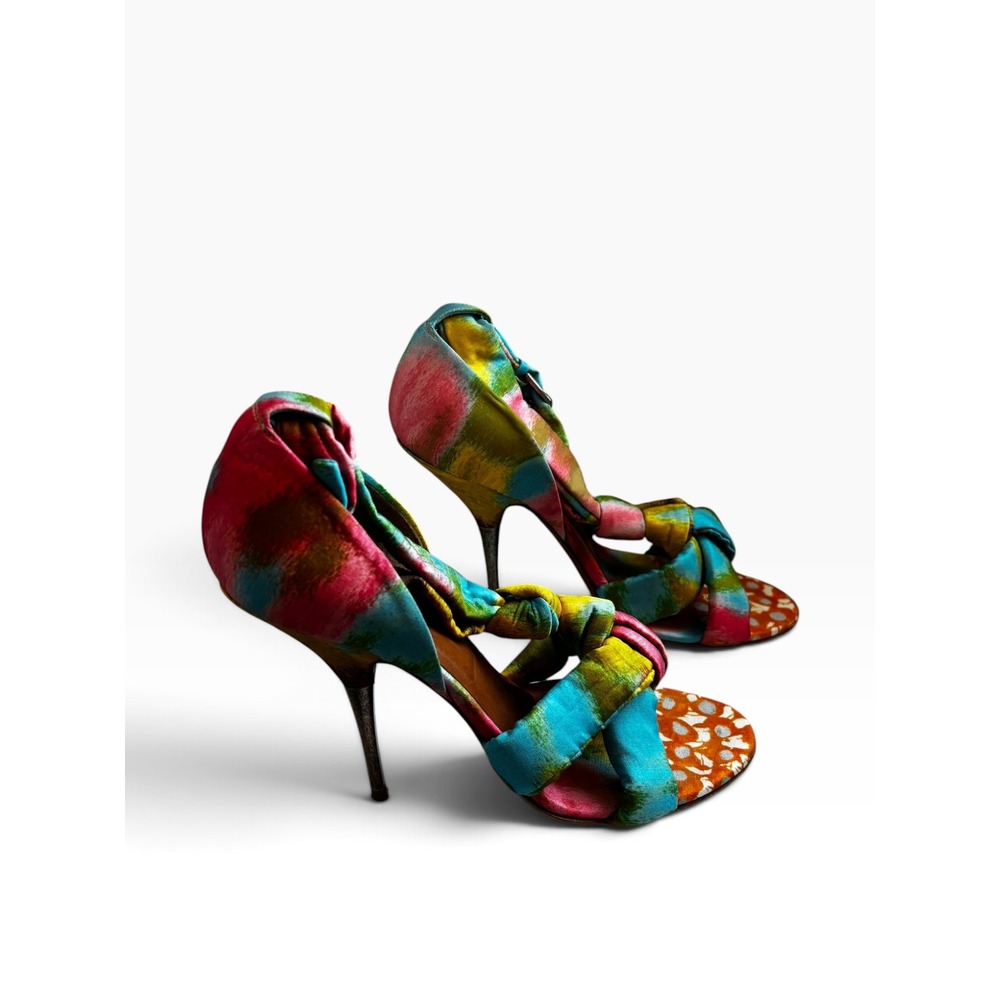 Dries Van Noten Sandals 39 8.5 Knotted Ikat Silk Stiletto Heels Vintage Y2K - Picture 4 of 8